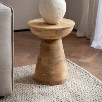 FINEBUY Beistelltisch FB108153 Massiv Ø37cm Rund Wohnzimmertisch Couchtisch Dekotisch (37x37x45 cm Mango Massivholz, Tisch Naturgebleicht), Wohnzimmertisch Modern, Anstelltisch Rund Hoch