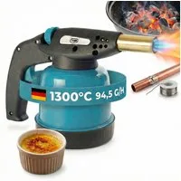 TOM Flambierbrenner Lötbrenner Bunsenbrenner Set optional 4x 190g Gaskartuschen Gasbrenner, (1-tlg), 1300°C, Piezzozündung, 94,5 g/h, 1300W