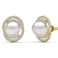 ROUGEMONT Perlenohrringe Extravagante Damen Perlen Ohrstecker mit Zirkonia Besatz 8mm, Hypoallergen für empfindliche Haut