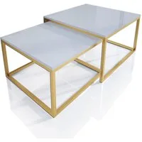 Lookway Couchtisch YOSHI 2in1 auf goldenem Gestell matt (2er-Set), Breite: 70 cm und 60 cm
