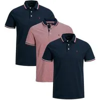 Jack & Jones Poloshirt 3er Pack Paulos - Slim Fit (Spar-Set, 3-tlg) Poloshirt - Baumwolle - Atmungsaktiv - Mit kleinem Markenlogo