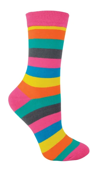 Miss Sparrow - Damen Bambus Socken | Neuheit gemusterten gestreiften Polka Dot Socken | Atmungsaktiv weich | Geschenke für Sie - Bright Thick Stripe