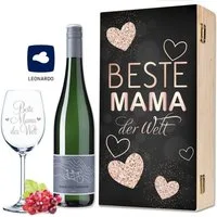 GRAVURZEILE Rotweinglas mit Gravur - Beste Mama der Welt - Lasergraviert - Muttertagsgeschenk, Qualitätsglas aus dem Hause Leonardo, Ausführung: Daily Weinglas mit Holzkiste