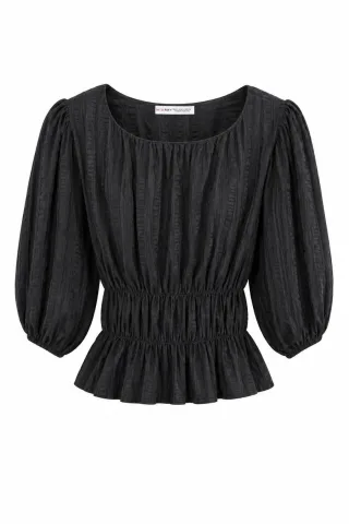 Strukturierte U-Ausschnitt Dreiviertelarm Peplum-Bluse