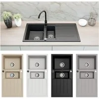 Faizee Möbel Granitspüle Granitspüle 100x50 cm mit Armatur Spülbecken in verschiedenen Farben, Eckig, 100/17 cm, aus Granit, (Komplett-Set), Mit Küchen-Armatur Mit Komplett-Siphon-Set