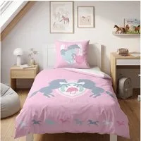MTOnlinehandel Bettwäsche 135x200 + 80x80 cm Biber „Horse Club“ Pferde-Motiv warm & kuschelig, 100% Baumwolle, 2 teilig, mit detailreichem Wende-Design