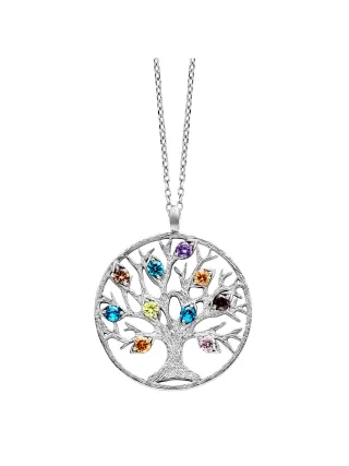 Julie Julsen Anhänger mit Kette 925 Silber rhodiniert Lebensbaum Zirkonia bunt