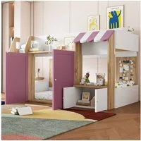 OKWISH Etagenbett Kinderbett Holzbett (mit Kletterleiter & offenem Stauraum, 90x200cm), ohne Matratze