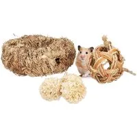 relaxdays Kleintiertunnel Hamster Zubehör Set 5 tlg., Pflanzenfaser