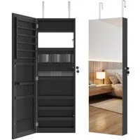FIVMEN Schmuckschrank Spiegelschrank zur Aufhängen Hängend Abschließbar 2 in 1 Wandspiegel und Schmuck Organizer Wandmontage Weiß/Schwarz