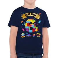 Shirtracer T-Shirt Ich bin 6 Bausteine (1-tlg) 6. Geburtstag