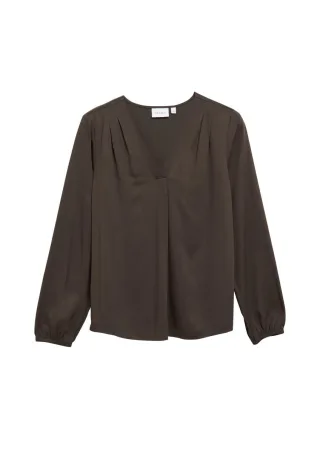 comma - Bluse mit V-Ausschnitt braun - Gr. - 34