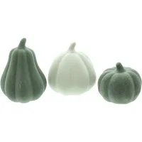 Dekoleidenschaft Dekofigur Kürbis aus Terracotta, grün & weiß, Dekokürbis, Herbstdeko, Tischdeko (3 St., im Set), Halloweendeko, Fenster Dekoration, Erntedank Fest, Kürbisdeko