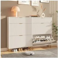 FUROKOY Schuhschrank Weiß Schuhregal Schuhkipper mit 2 Klappen und Kippsicherung (Schmal Schrank Schuhkommode, für 36 Paar Schuhe) für Eingangsbereich, Flur, 80 x 24 x 118.5 cm