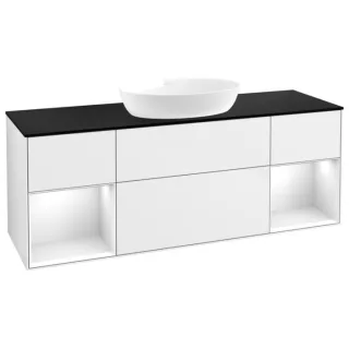 Villeroy und Boch Finion Waschtischunterschrank FD02GFGF 120cm, Abdeckplatte black matt, Regale Glossy white lacquer, Glossy white lacquer