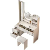 MODFU Schminktisch Kosmetiktisch (Luxus 4-in-1 Schminktisch mit Ganzkörperspiegel & LED – Make-up Kommode mit Hocker & Stauraum., B109/D36/H164 cm), Mit Kippsicherung