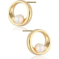 Goldene Hufeisen Paar Ohrstecker Runde Gold Ohrringe mit Perlen für moderne Frauen, 925 Silber (Sterlingsilber), Hypoallergen