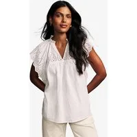 LAURA ASHLEY Kurzarmbluse Laura Ashley Seersucker-Bluse mit Lochspitze (1-tlg)