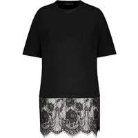 SUBLEVEL T-Shirt Damen Baumwollshirt mit Spitzensaum Basic T-Shirt mit breitem Spitzeneinsatz