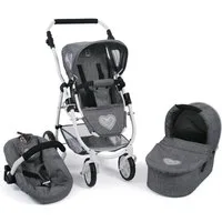 CHIC2000 Kombi-Puppenwagen Emotion All In 3in1, Jeans Grey, inkl. Babywanne, Babyschale und Sportwagenaufsatz