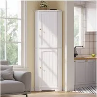 Flieks Eckschrank Hochschrank mit 2 Türen, 6 Fächer, verstellbaren Einlegeböden (42x42x166 cm, 1-St., Sideboard für Esszimmer, Wohnzimmer, Wohnzimmer, Badezimmer) L-förmig Multifunktionsschrank Mehrzweckschrank Badkommode Weiß