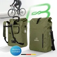 Bronea Fahrradtasche 3-in-1 Kombi Rucksack & Umhängetasche 100% Wasserdicht XXL-28Ltr (Schnellmontage an Gepäckträger, integrierte Laptoptasche), Diamond-Struktur Laptoptasche 100% Wasserdicht Reflektierende Elemente