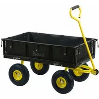 Zelsius Bollerwagen Transportwagen, 350 kg Tragkraft, 75 Liter, Schwarz/Gelb, Handwagen, Einklappbare Seitenteile