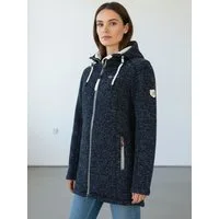 Dry Fashion Wollmantel Amsterdam Damen Wollfleece-Mantel - Fleecemantel Fleecejacke Meliert Windabweisend, 2-Wege-Reißverschluss, Kapuze, Reißverschluss-Taschen