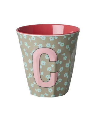 Rice Melamin Becher Buchstabe C/Flowers/Dunkles Sand 250ml