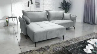 Ecksofa Schlafsofa Sofa VICTORIA Stoff Element Hellgrau Ottomane Links