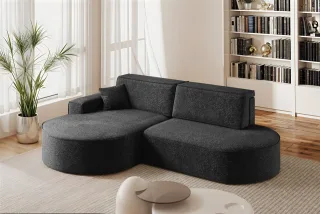 Ecksofa Schlafsofa Sofa VENEDIG Stoff Arena Schwarz Ottomane Links