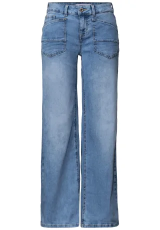 Street One - Mid Waist Wide Leg Jeans im Loose Fit light blue random washed - Gr. - 30