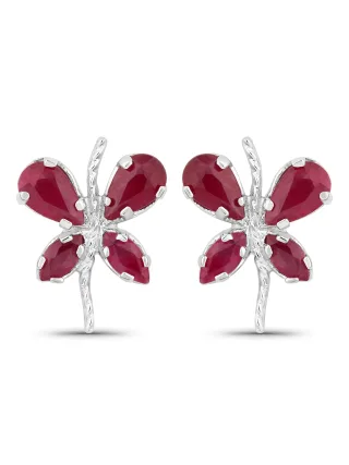 Vira Jewels Ohrringe Silber 925 rhodiniert Schmetterling-Motiv mit echtem Rubin