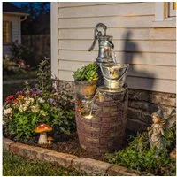 Outsunny Gartenbrunnen mit LED Beleuchtung, Pflanzkübel, Pumpe, 34 cm Breite, Wasserbecken BxT: 31x31 cm, (Springbrunnen, 1 tlg., Zimmerbrunnen), für Garten Rasen 34 x 31 x 76 cm