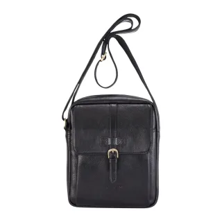 Schwarze Vintage-Umhängetasche aus echtem Leder – Ashby