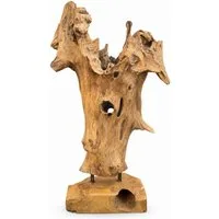 FaHome Skulptur Teakholz Skulptur - Handgefertigt - Natürliche Maserung