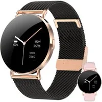 Levowatch EVE Damen Smartwatch, 7mm dünn, Sprachassistent, AMOLED Always-On Smartwatch (4 cm/1,3 Zoll, Android und iOS) Fitness Tracker Uhr, 3 Armbänder, Periodenzyklus, wasserdicht, 7mm Metallgehäuse, 4-teilig, Telefon Funktion, 41mm Damengröße, Anr