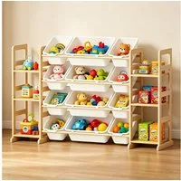 BlingBin Spielzeugtruhe Kinderregal, Spielzeugregal Bücherregal mit 12 Aufbewahrungsboxen (1er Set, 1 St., 133L x 34,5B x 80H cm), Kinder-Mülleimerregal, Spielzeugkiste für Spielzimmer-Organisation
