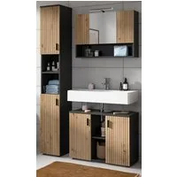 Inn.Furn Badmöbel-Set Livia, (Badezimmer in Eiche Artisan mit Rillen, Set 3-teilig, 125 x 192 cm), mit 14 Staufächern