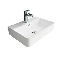 Alpenberger Waschbecken 60 cm Breit - Aufsatzwaschbecken Eckig mit Nano - Weiß (Hängewaschbecken, Handwaschbecken), pflegeleicht durch Lotus Effekt, mit Überlauf und Hahnloch