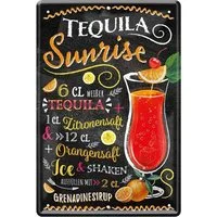 WOGEKA ART Metallbild Tequila Sunrise - Cocktail Rezept - 20 x 30 cm Retro Blechschild Bar