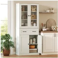 HOMCOM Hochschrank mit verstellbaren Regalboden (Buffetschrank, 1-St., Vorratsschrank) für Küche, Wohnzimmer, Esszimmer Cremeweiß, 76 x 40 x 182,5 cm