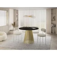 WFL GROUP Esstisch Naro Gold ausziehbar rund modern mit goldenen Metallbeinen (MADE IN EU, erhältlich in 2 Größen – 100/120 cm, ausziehbar auf 180/200 cm), platzsparender Tisch für kleine Küche, Esszimmer oder Wohnzimmer