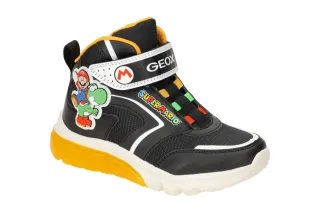 Geox J46LBJ 054FU C0054 Kinder Klett Halbschuhe Schwarz Gelb Atmungsaktiv LED