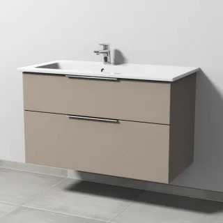 Sanipa 3way Keramik-Set Venticello Keramik-Waschtisch und Unterbau mit 2 Auszügen, Sandgrau-Matt UF32567