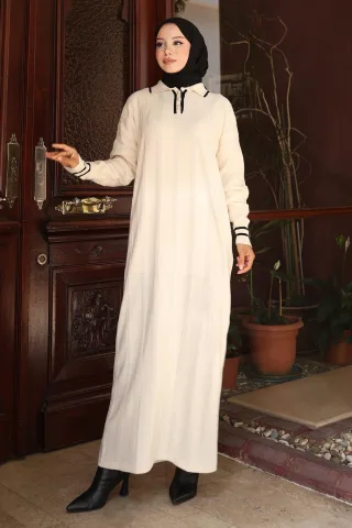 Knopf Detailed Strick Kleid Weiß