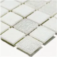 Mosafil Mosaikfliesen Glasmosaik Fliesen Weiss Mix, Glas 32.700x30.500, weiß-grau, Verlegefertig auf ein Netz geklebt - Frostsicher - Wasserfest
