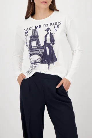 monari - Langarmshirt mit Paris-Print off-white - Gr. - 42