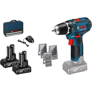 Bosch Profi-Set: Akku-Bohrschrauber GSR 12V-15 + 39-teiliges Zubehör in Tasche - 0615990HV1