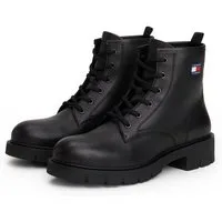 Tommy Jeans TJW LACE UP LEATHER BOOT Schnürboots, Blockabsatz, Schnürstiefelette mit Logoflag an der Seite